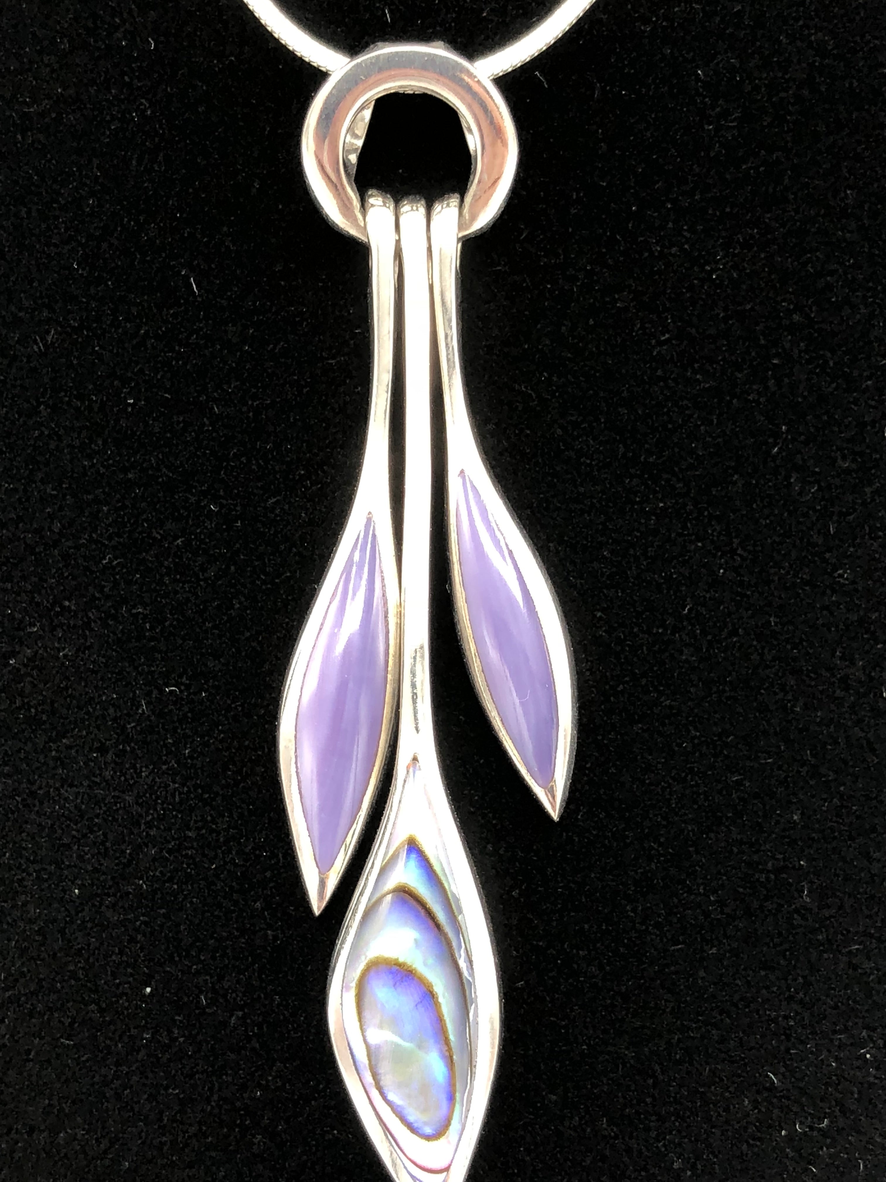 Beautiful Abalone and Charoite pendant and earrings set