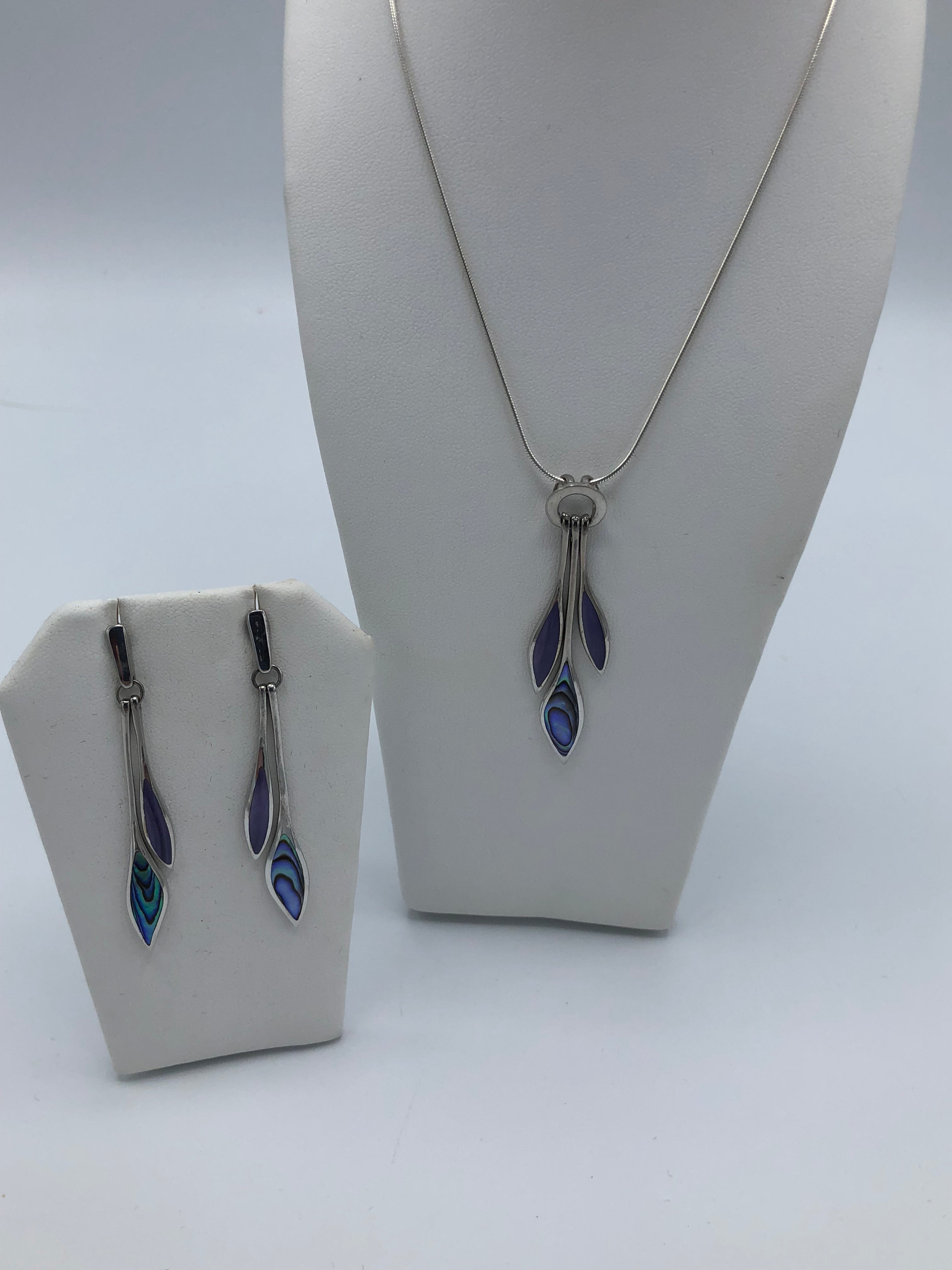 Beautiful Abalone and Charoite pendant and earrings set
