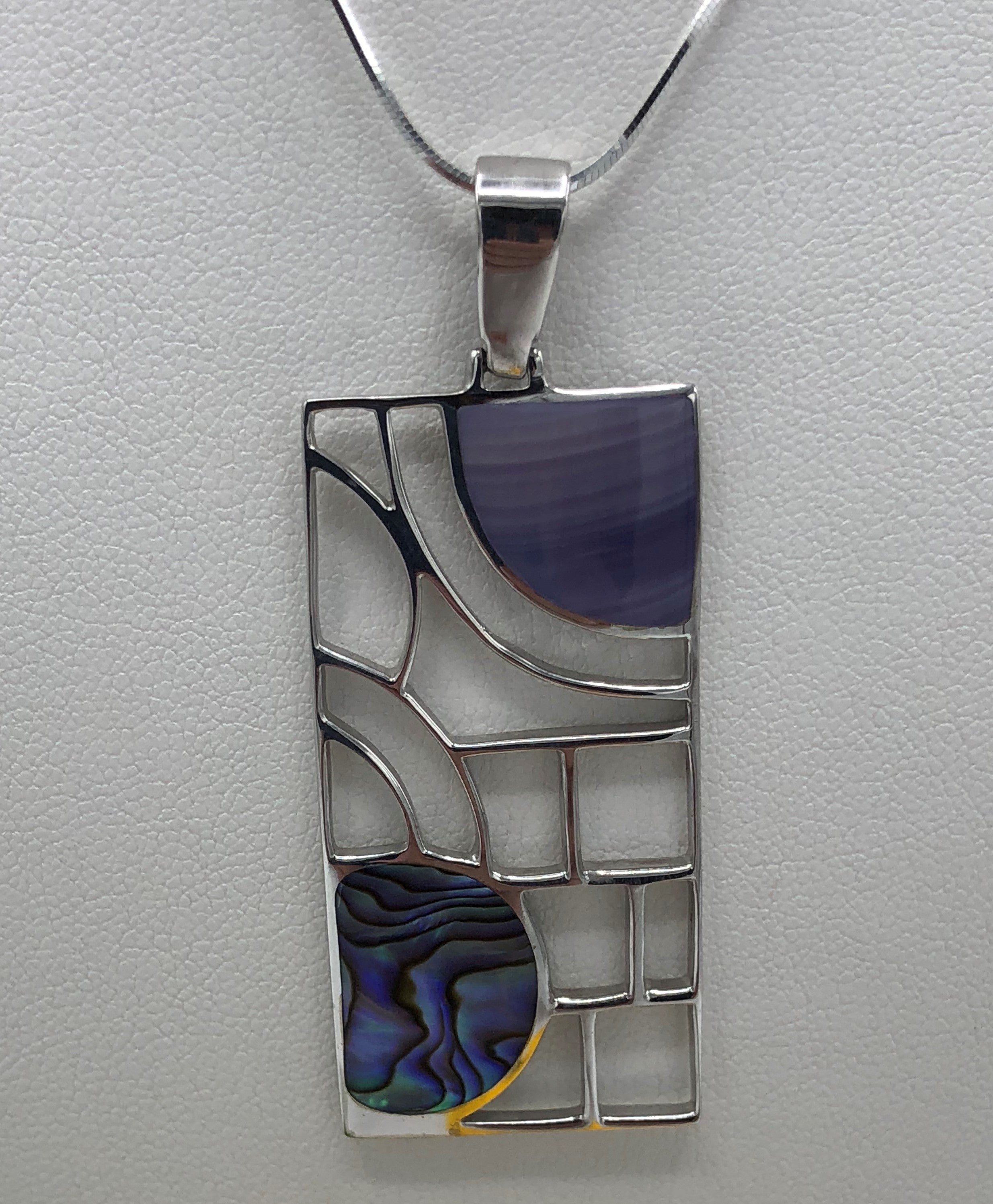 Beautiful Abalone and Charoite retangular Pendant