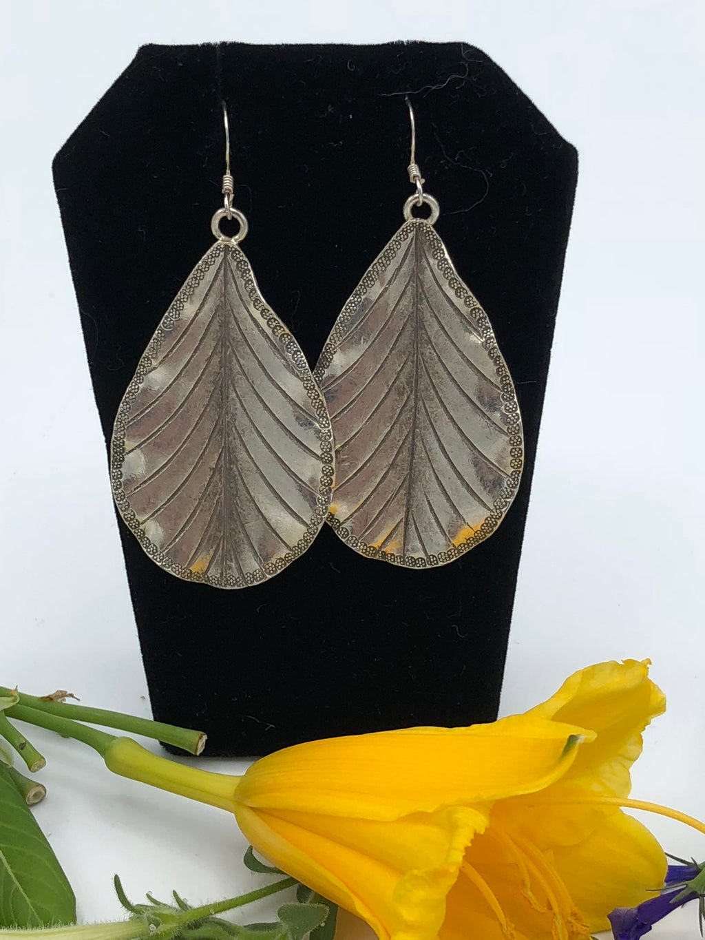 Sterling Earrings leaves with antique tone