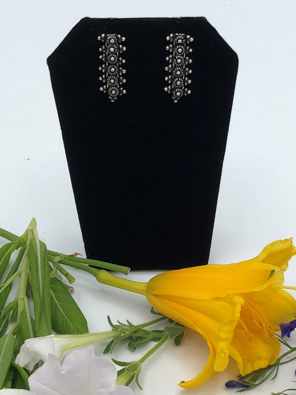 Sterling Silver Post earrings with detailed drop