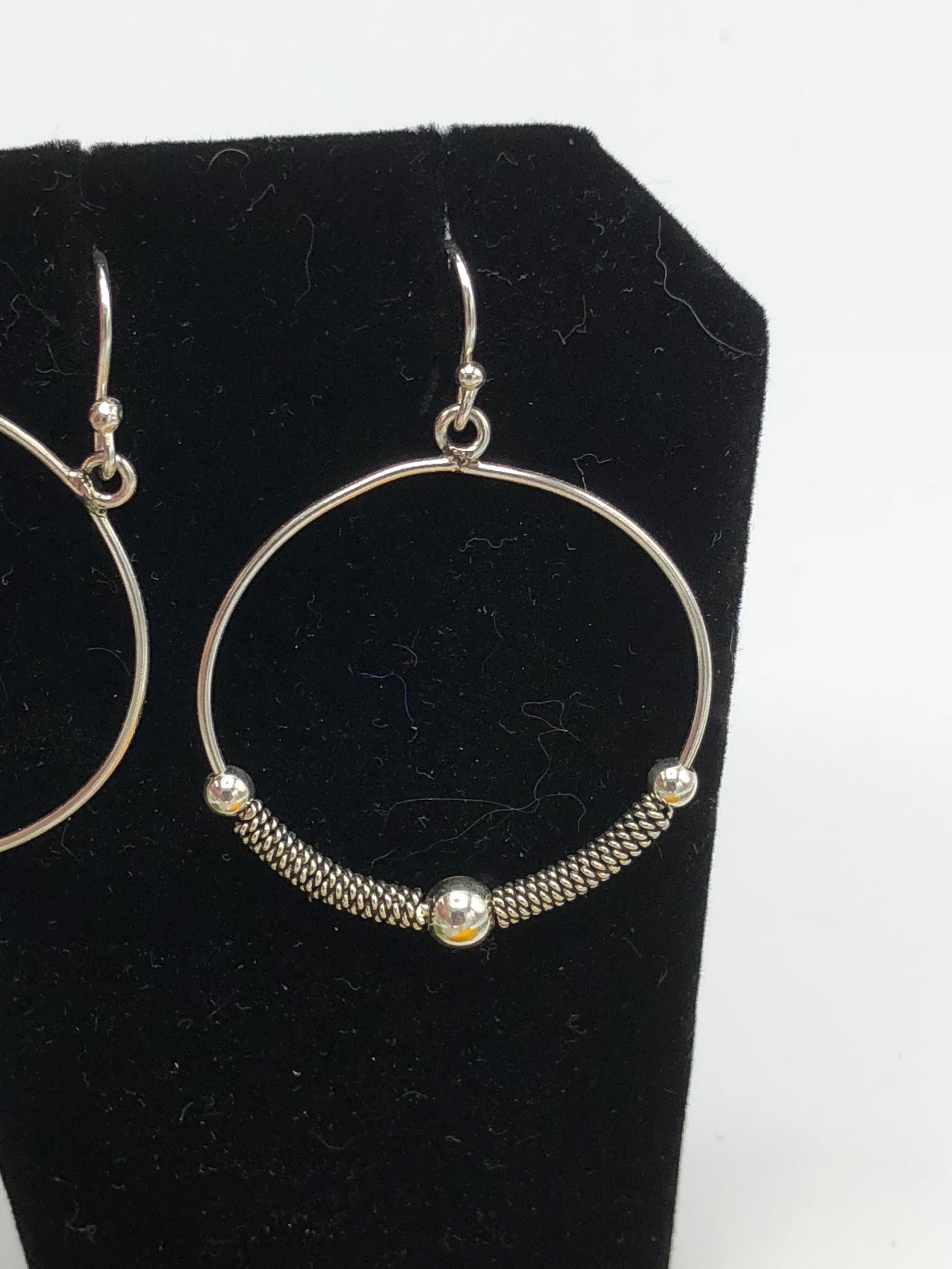 Sterling Earrings antique tone hoops with rope design and silver balls