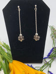 Sterling Earrings Silver detailed ball with antique tone on chain