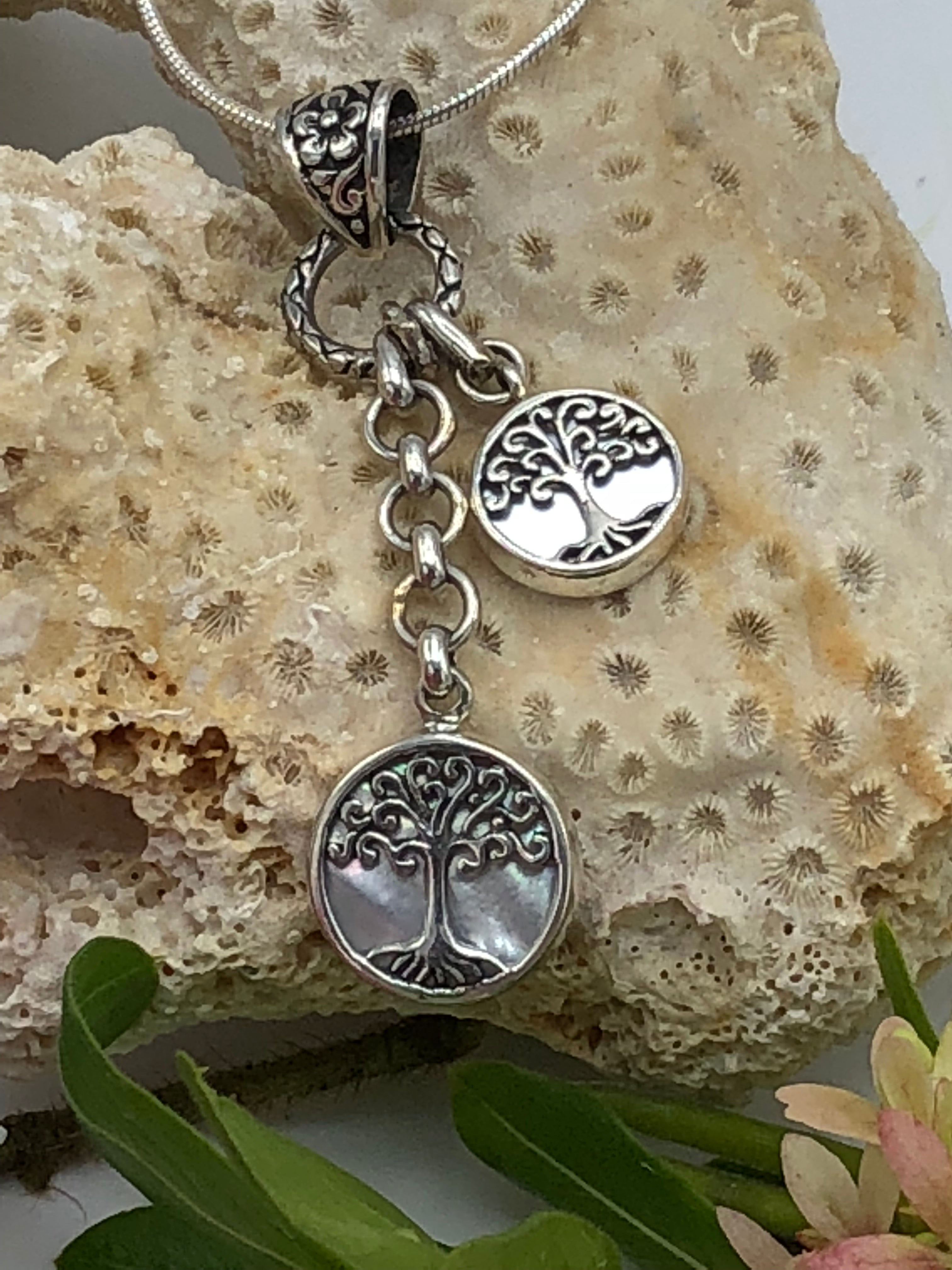 Double circle with Mother of Pearl Tree of Life Pendant