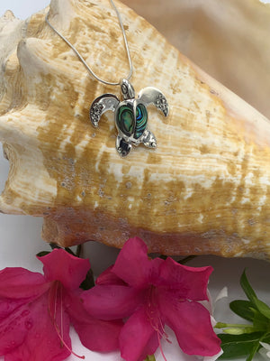 Large Sterling Silver Sea Turtle - Abalone Pendant