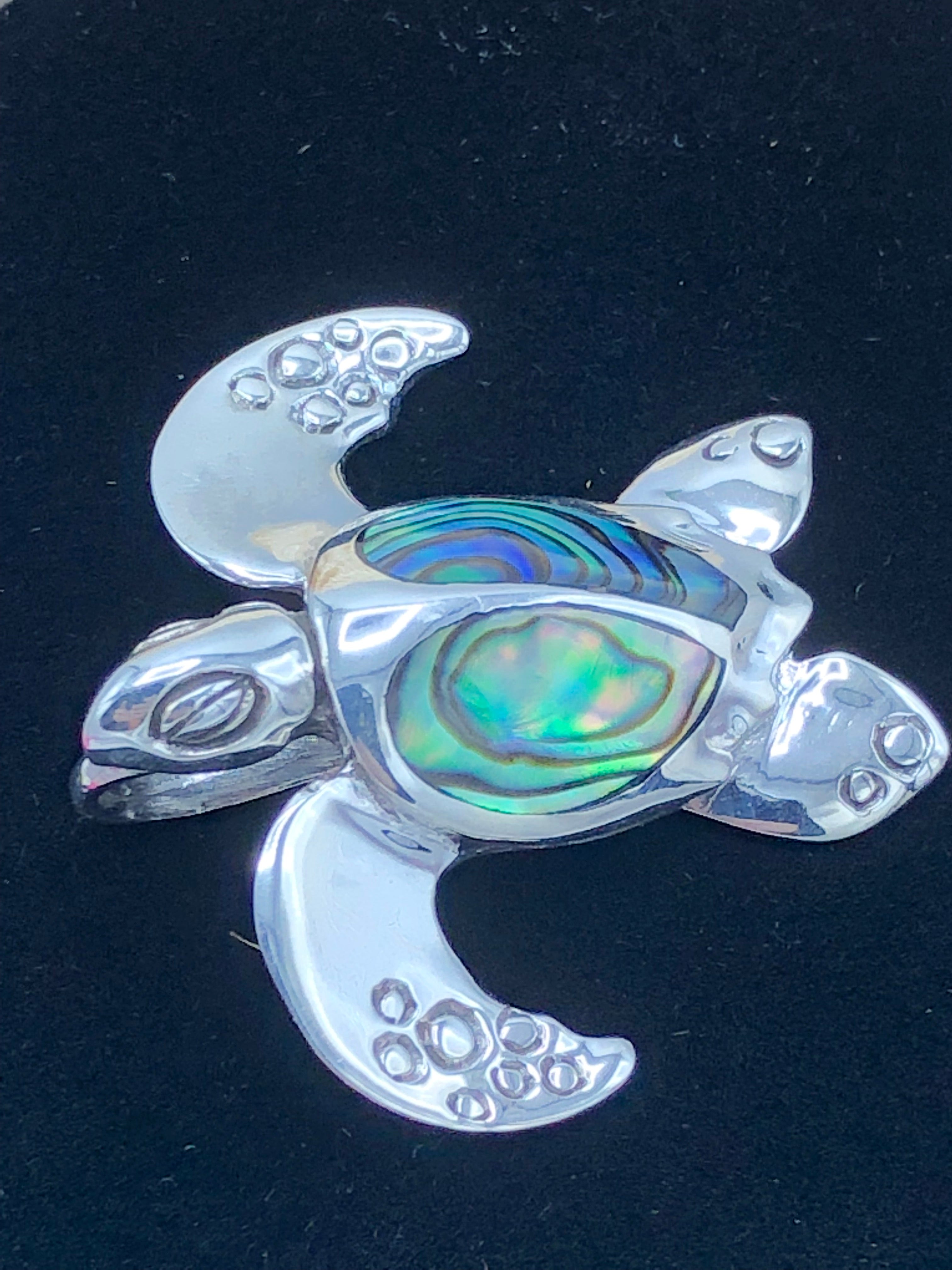 Large Sterling Silver Sea Turtle - Abalone Pendant