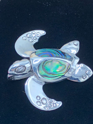 Large Sterling Silver Sea Turtle - Abalone Pendant
