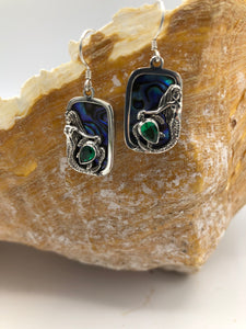 Mermaid earrings with Abalone and topaz or Abalone and Green Quartz