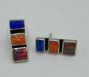 3 Stone Mosaic Sterling Silver Earring, multi colored