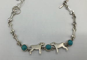 Sterling silver dog and bone with turquoise bracelet