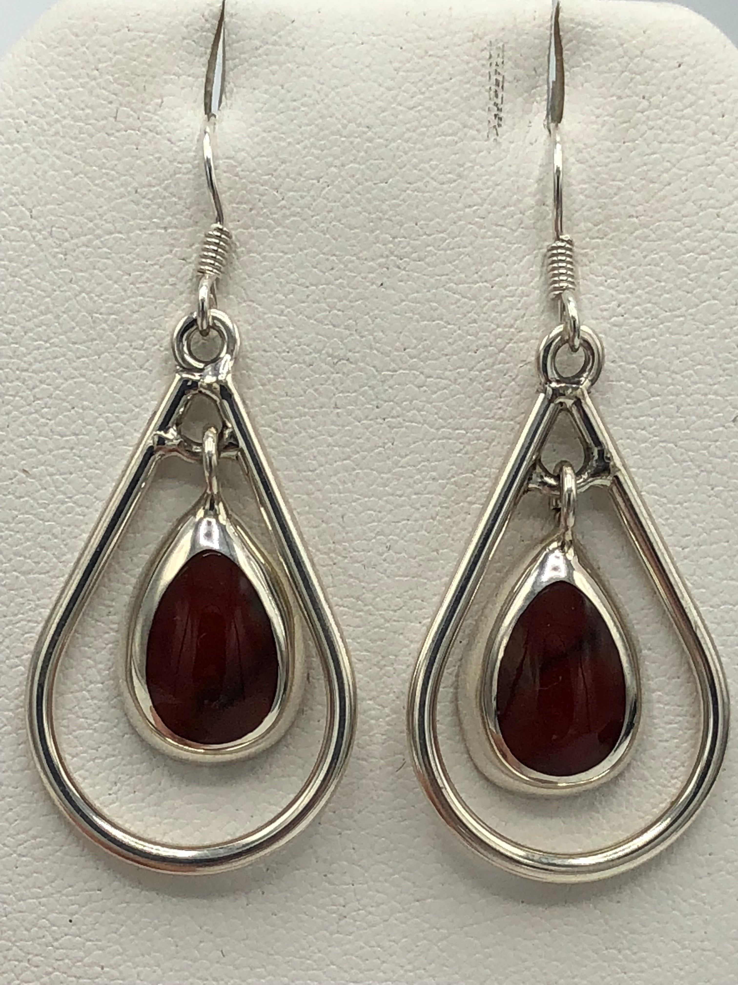 Teardrop with Hanging Stone Sterling Silver Earring