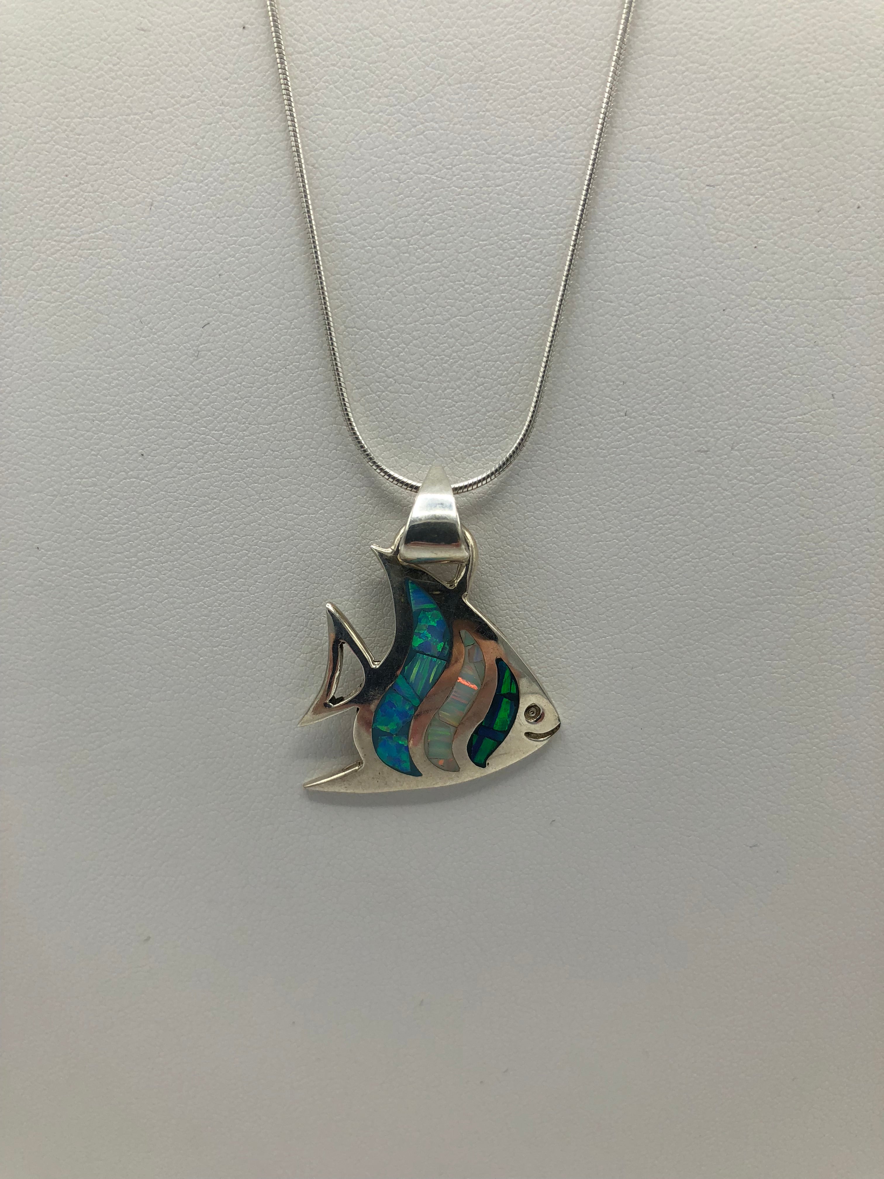 Sterling Silver opal fish pendant