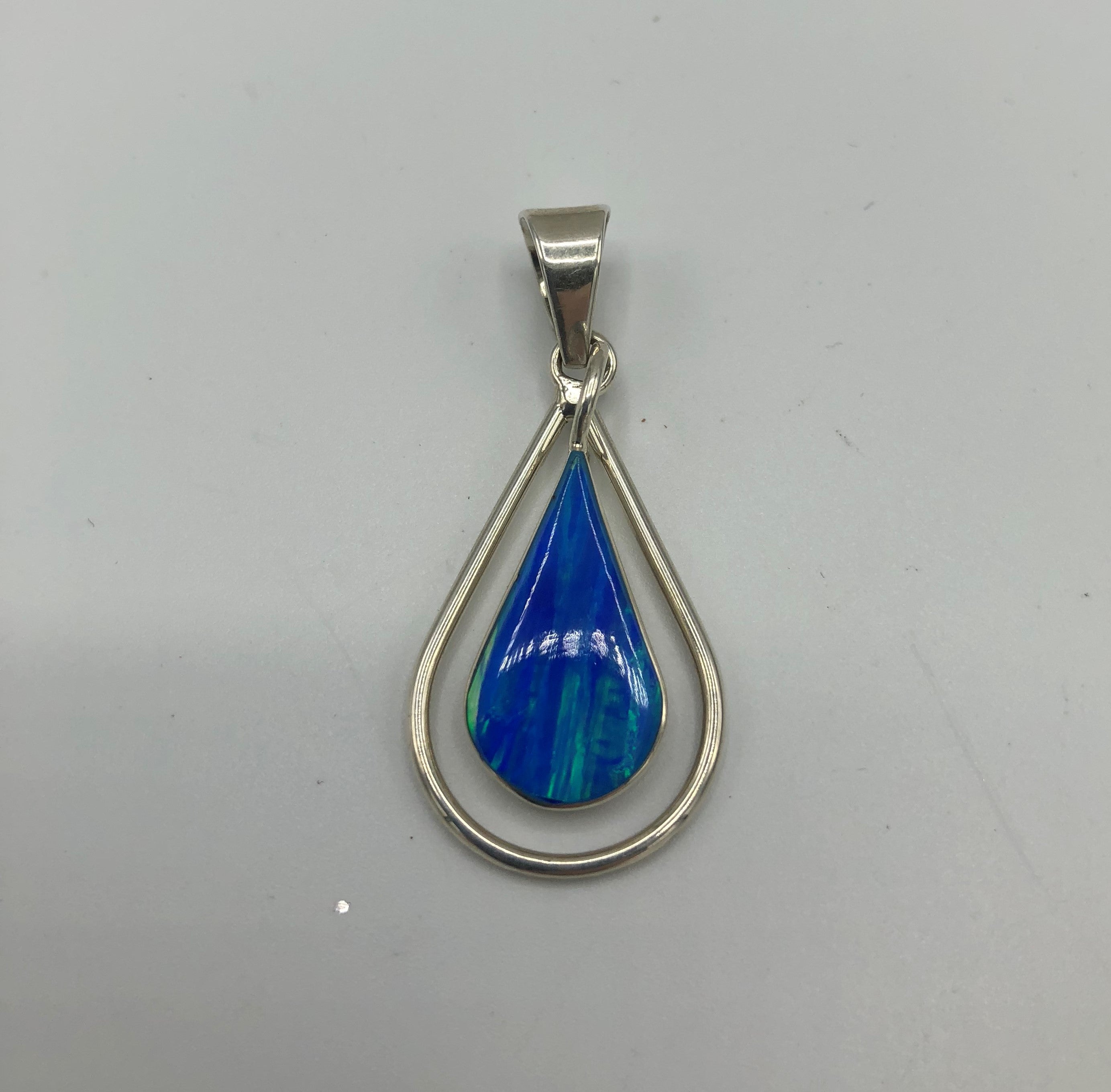 Sterling Silver blue opal tear drop pendant