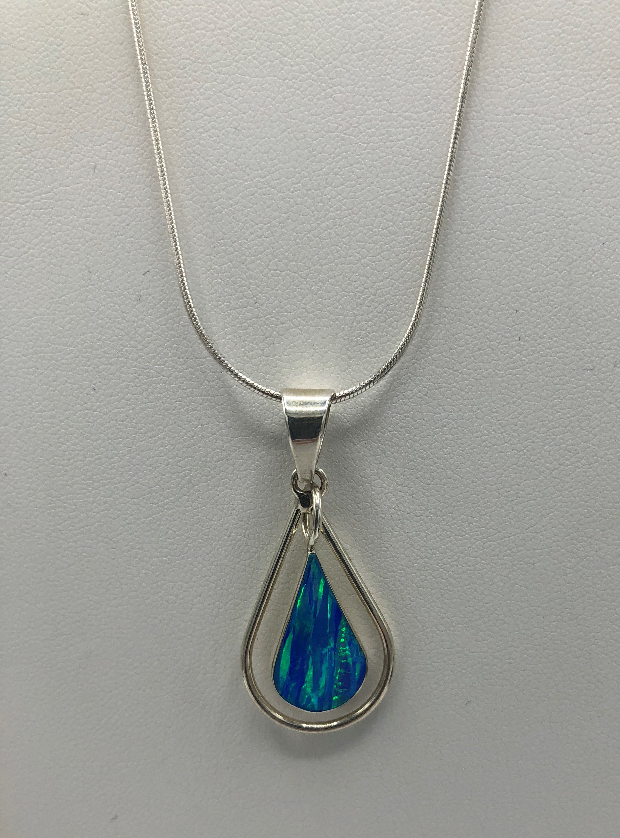Sterling Silver blue opal tear drop pendant