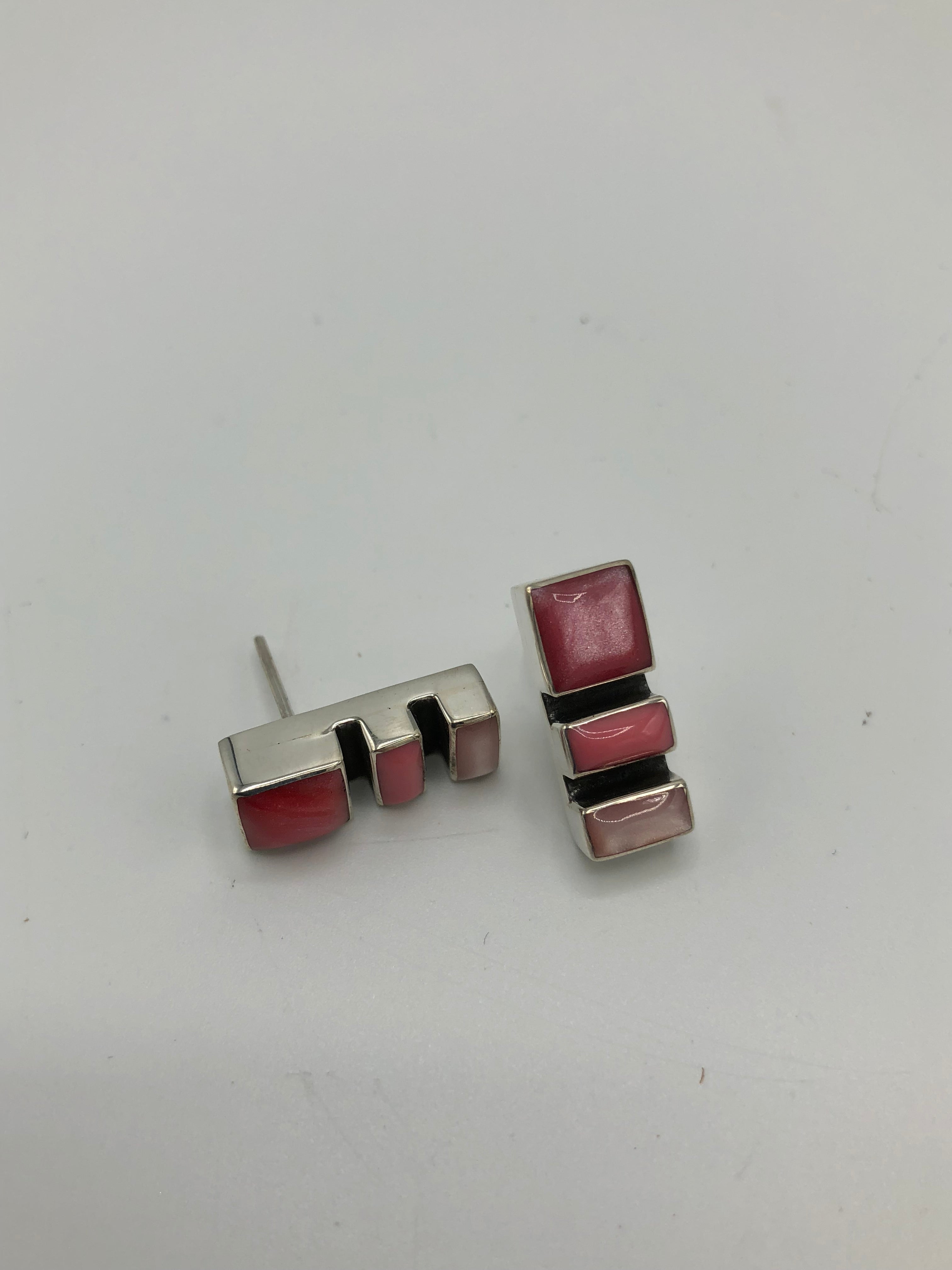3 Stone Mosaic Sterling Silver Earring, Rose