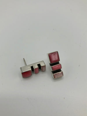 3 Stone Mosaic Sterling Silver Earring, Rose