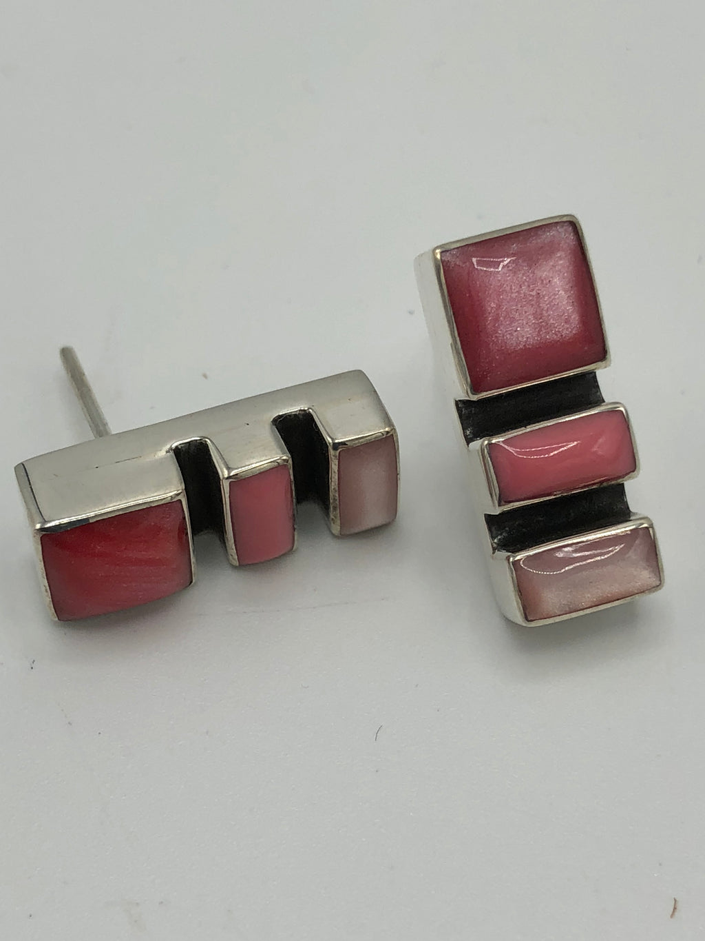3 Stone Mosaic Sterling Silver Earring, Rose