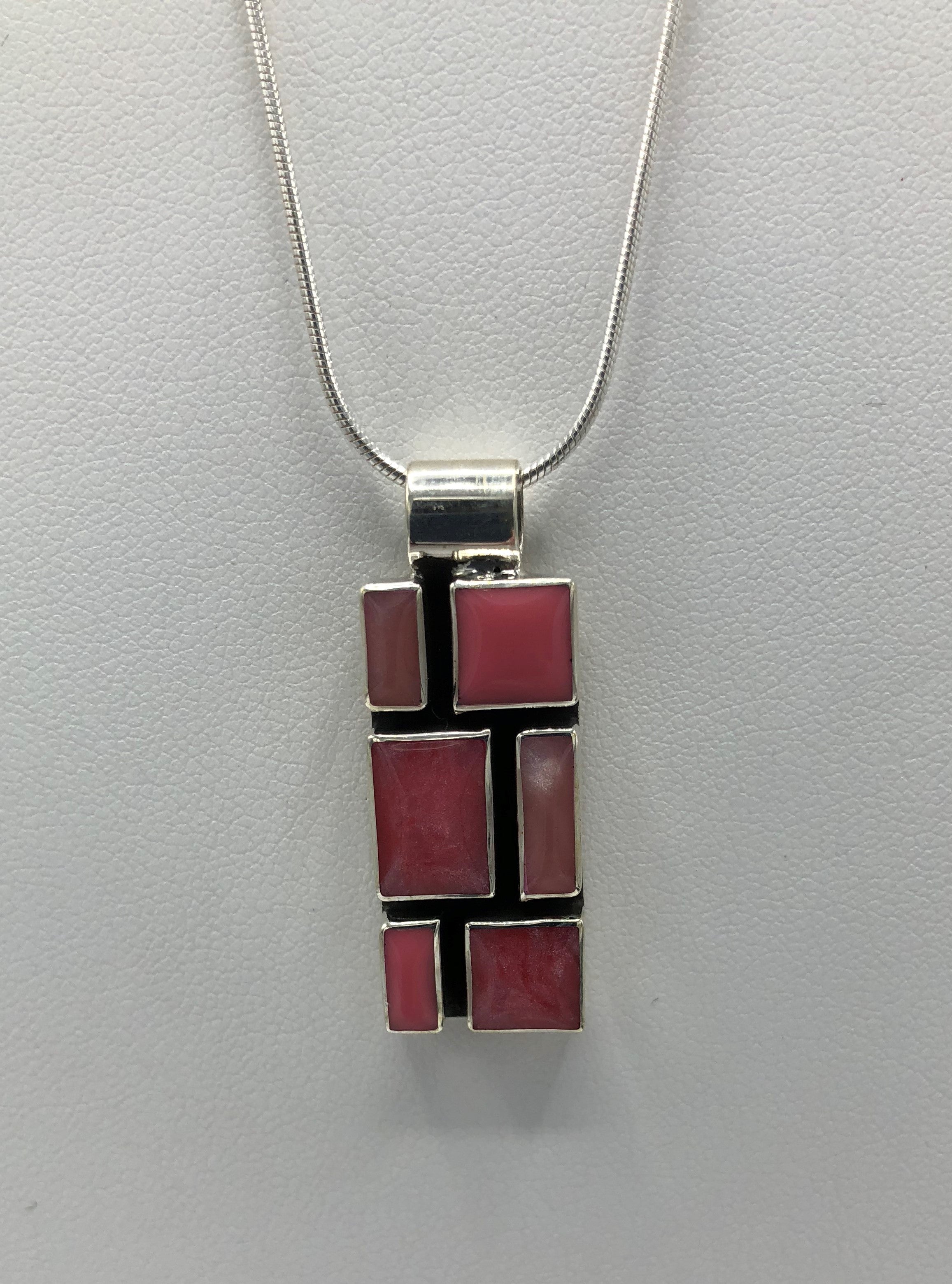 Medium Rectangle Mosaic Sterling Silver Pendant, Rose