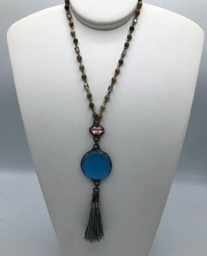 Blue and Brown tassel necklace (one of a kind)