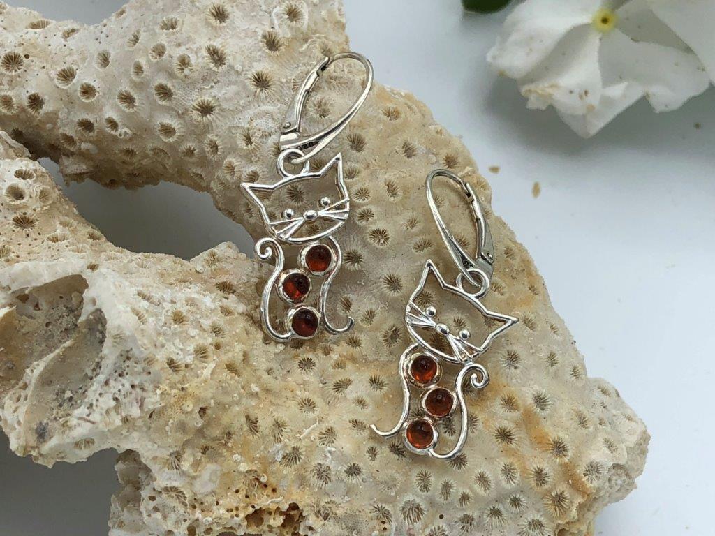 Baltic Amber Cat Earrings