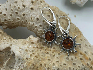 Baltic Amber Sun Earrings antiqued