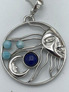Larimar and Lapis Sun and moon pendant