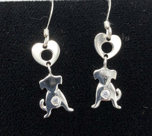 Petite dog Earrings sterling silver with small rhinestone